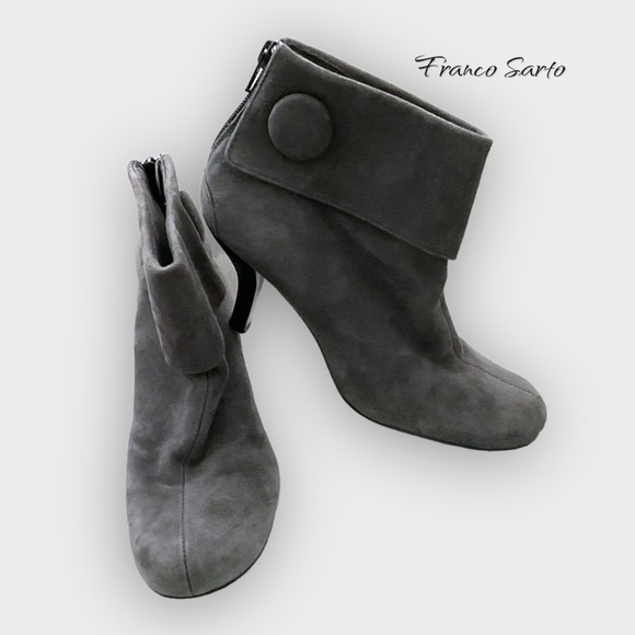 Franco Sarto Gray Suede Ankle Almond Toe Fall Spring Boot Bootie Shoe SZ 6 1/2 M - Picture 1 of 9